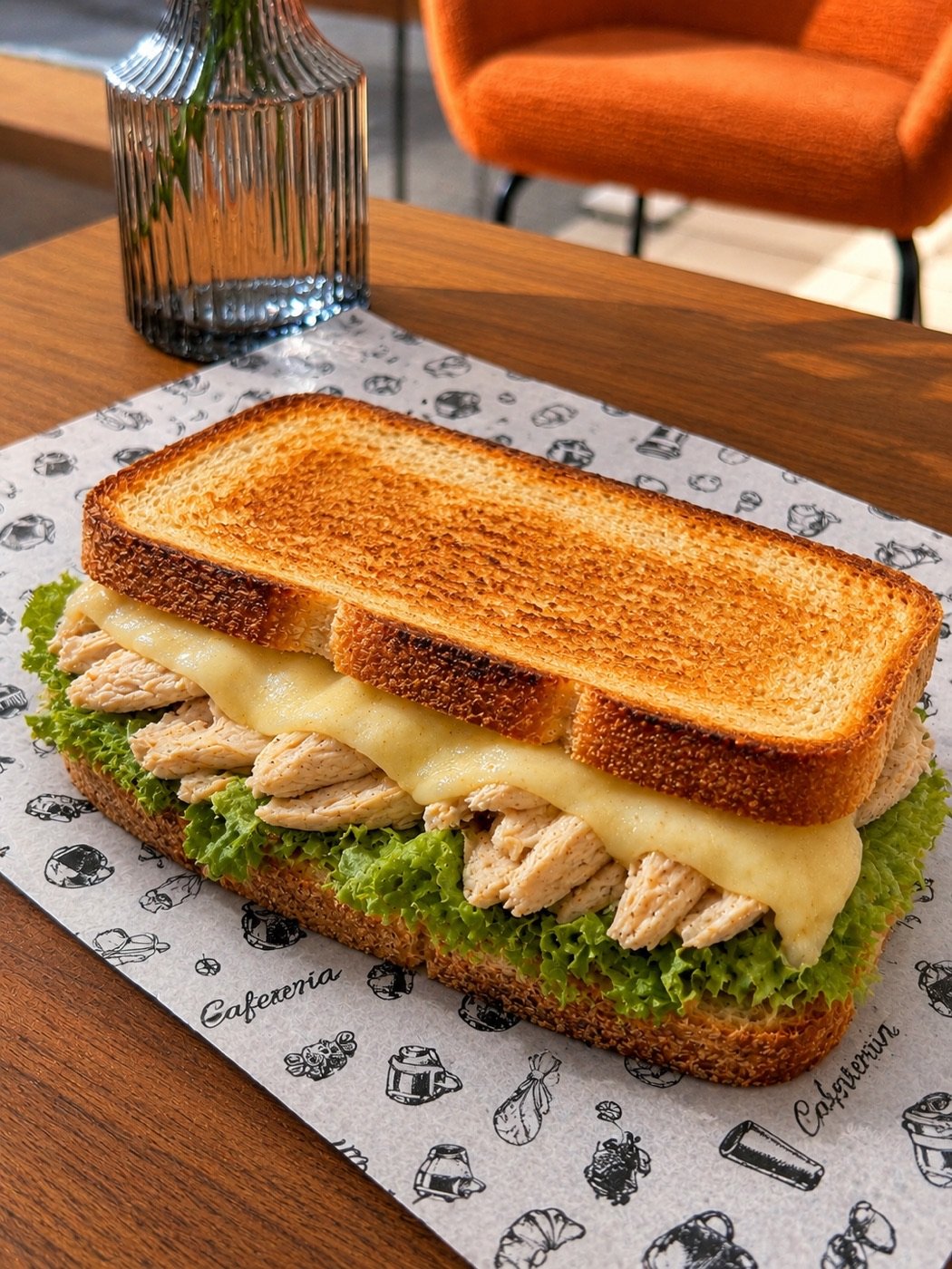 Sándwich de pollo con queso y lechuga
